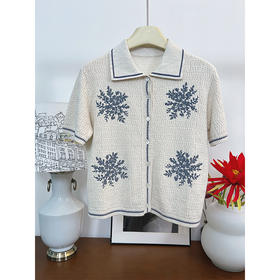 【贝拉自留款】松弛感穿搭 十字绣花短袖小衫 舒适透气 柔软细腻 电镀十字绣花纹 东方韵味