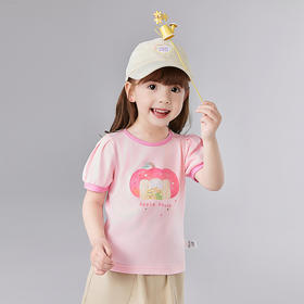 笛莎Deesha 童装女童撞色泡泡袖圆领图案T恤