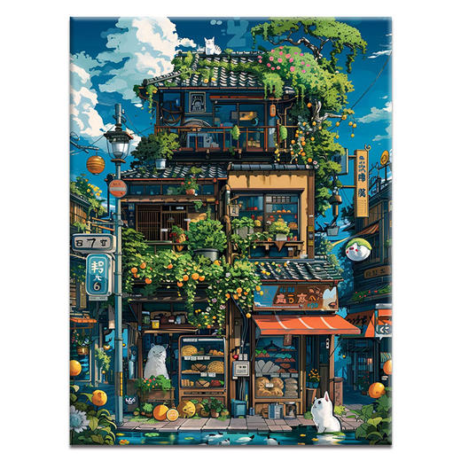 开学福利！【送实木内框+颜料+画笔】度假小镇夏日巷子杂货铺diy数字油画丙烯填充手绘风景治愈系减压油彩涂色画 商品图1