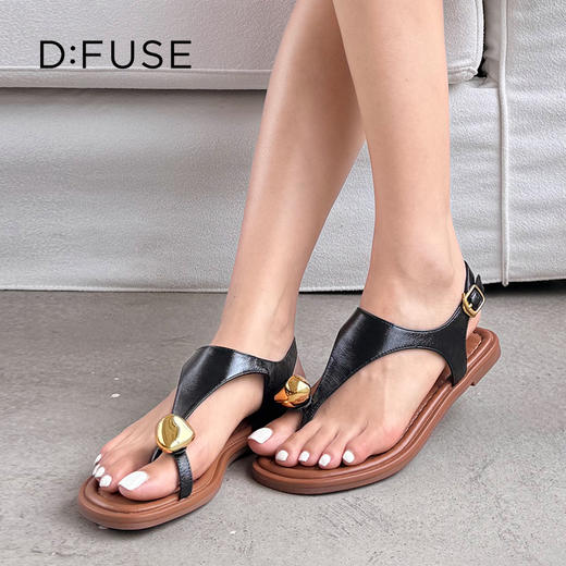 Dfuse迪芙斯2025夏季新款度假风人字拖T带平底鞋套趾凉鞋女鞋DFD2115103 商品图9