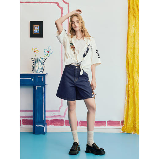 两三事 风漫星野 2025夏季新款休闲印花拼接绑带牛仔裤女宽松 商品图2