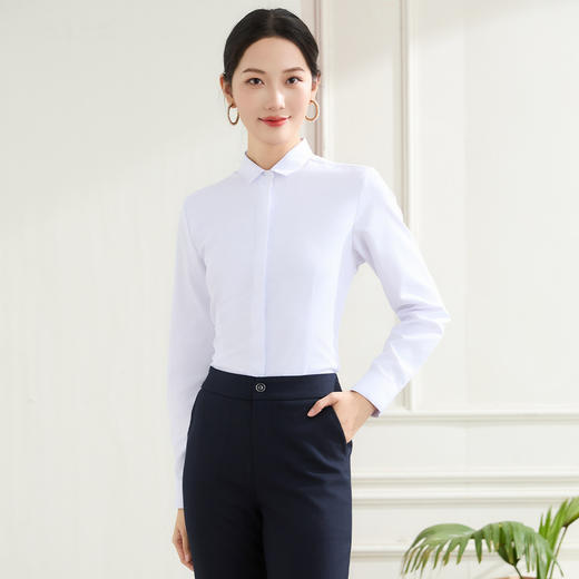 【棉混纺 多色可选】罗蒙春秋棉质长袖衬衫女士商务正装职业通勤上班面试衬衣女上衣 商品图9