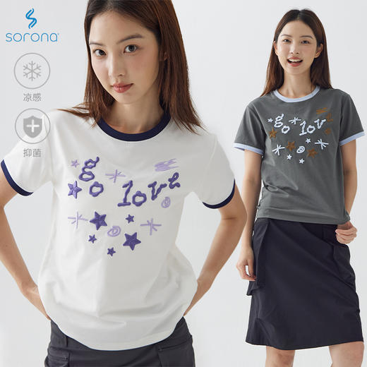 CryingCenter go love去爱刺绣星星撞色正肩短袖T恤可爱 哭喊中心 商品图0