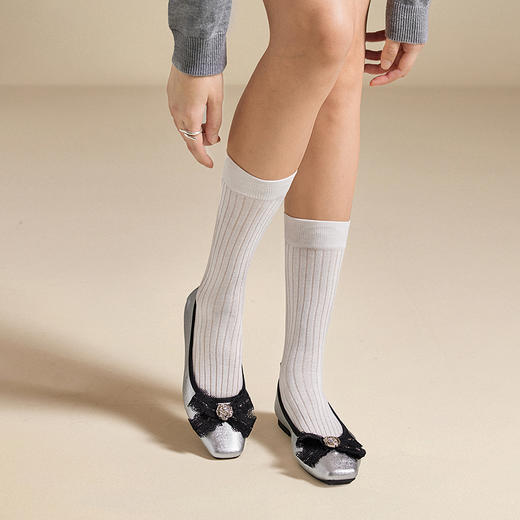 千百度蕾丝水钻芭蕾舞平底鞋女晚晚风休闲浅口单鞋A25482870 商品图2