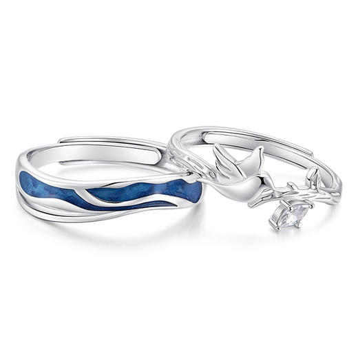 卡蒂罗/KADER 蓝海白鸽情侣对戒 梦幻克莱因蓝与和平鸽美好希冀开口可调节素圈一对 钟爱久久甜蜜饰爱显白配饰 商品图1