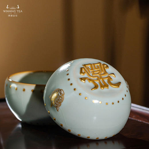 问鼎汝瓷牛首战鼓杯（描金）（缺货） 虎首战鼓杯（描金） 商品图1