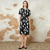 EITIE爱特爱高级气质圆领高腰a字黑白印花连衣裙春新款8107814 商品缩略图1
