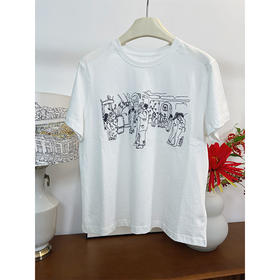 【贝拉自留款】长绒棉界天花板！ 线条人物刺绣短袖 软糯舒适 亲肤透气 立体刺绣 双针工艺