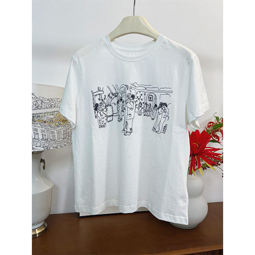 【贝拉自留款】长绒棉界天花板！ 线条人物刺绣短袖 软糯舒适 亲肤透气 立体刺绣 双针工艺 商品图0