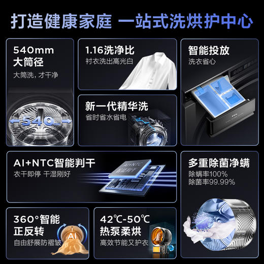 【TCL洗衣机】TCL 超薄洗烘套装T3 PRO 热泵柔烘 智能投放 10KG洗+10KG烘 G100T3-BIS+H100T3-S 商品图1