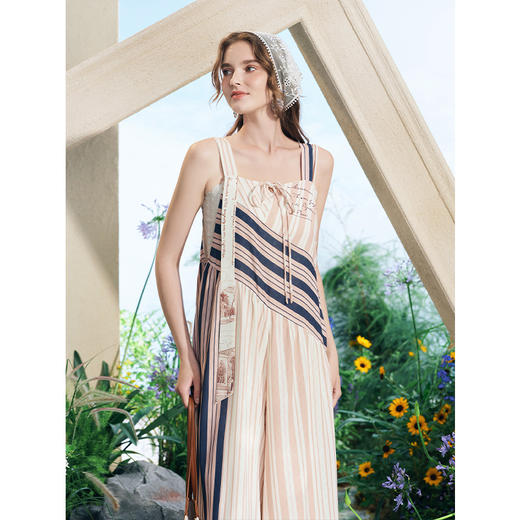 两三事梵高文艺垂音漫律2025夏新款时尚拼色条纹印花连体裤女宽松 商品图3