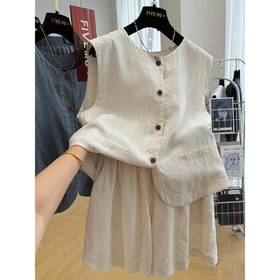 【流行夏装搭配一整套】大码盐系轻熟短款马甲背心短裤两件 时尚套装女