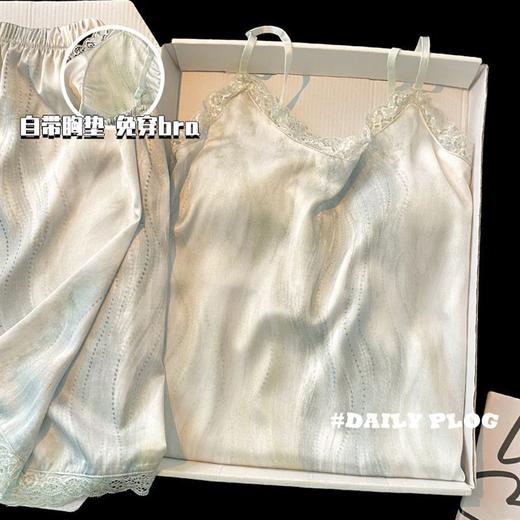 【冰丝带胸垫吊带套装】睡衣女夏季睡裙 吊带短裤新款性感家居服  商品图6