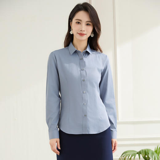 【棉混纺】罗蒙春秋长袖衬衫女士正装商务职业工装上班面试纯色衬衣女 商品图4