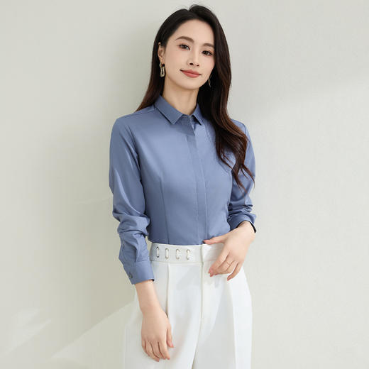 【棉混纺 多色可选】罗蒙春秋棉质长袖衬衫女士商务正装职业通勤上班面试衬衣女上衣 商品图12
