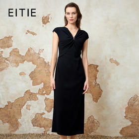 EITIE爱特爱法式优雅气质高级V领a字开叉显瘦连衣裙夏季新款8207923