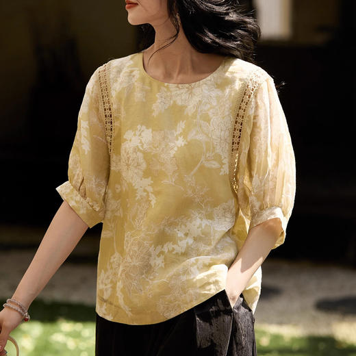 「松弛高级感」静谧宅寂风斜纹肌理感舒适透气灯笼袖小衫 商品图9