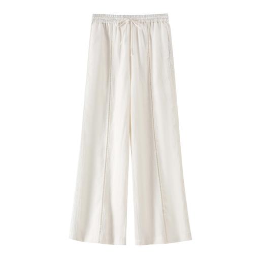 「K」洛诗琳35655夏季新款亚麻松紧腰蕾丝拼接休闲阔腿裤10369 商品图1