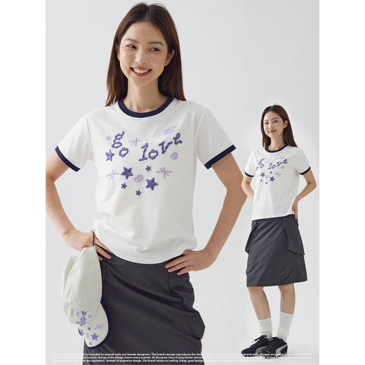 CryingCenter go love去爱刺绣星星撞色正肩短袖T恤可爱 哭喊中心 商品图3
