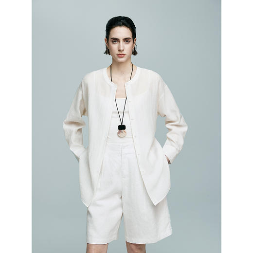 棉仓362604017初棉麻混纺系带圆领衬衫 商品图2