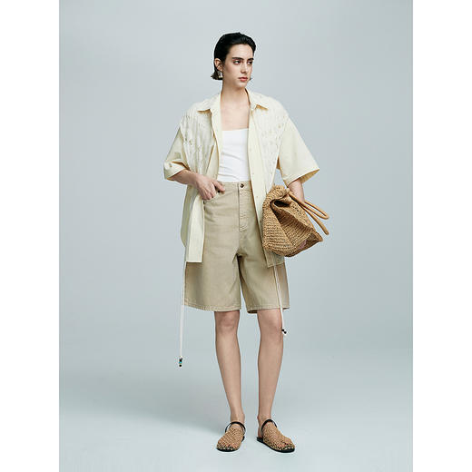 棉仓363624003初棉环保水洗复古时髦百搭牛仔中裤 商品图2