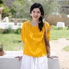 绽放旅行女装360+182朵/文艺短款v领分割短袖小衫亚麻短袖衬衫女百搭 商品缩略图0