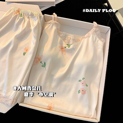 【冰丝带胸垫吊带套装】睡衣女夏季睡裙 吊带短裤新款性感家居服  商品图10