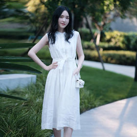 【高品质私服】【IC白色苎麻平纹布中长连衣裙】轻薄柔软，亲肤舒适，纤维强韧G1406-CC【无标出货 介意慎拍】