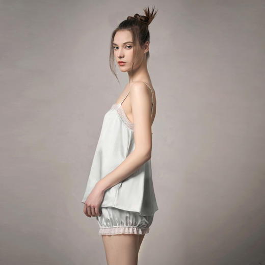 Solo seta22姆米真丝吊带短裤睡衣套装女桑蚕丝纯色秋冬家居服 商品图2
