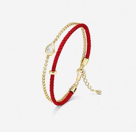 F604何方珠宝水滴红绳双层手链手绳高级饰品配饰女生日礼物