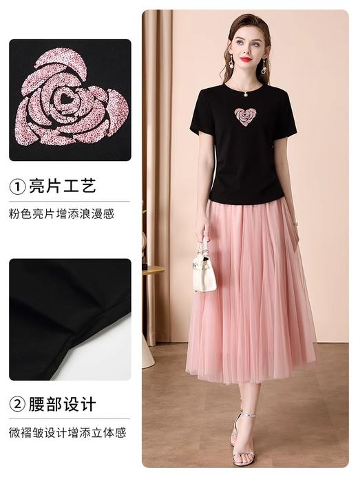 「自」全新升级【铂金会员100/天猫139/差价39】(02803)全新升级气质圆领短袖T恤女夏季2025新款设计感亮片百搭显瘦上衣 商品图2