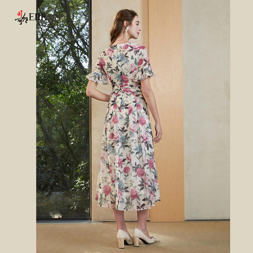 司歌雪纺v领收腰短袖连衣裙复古A911122X 商品图3