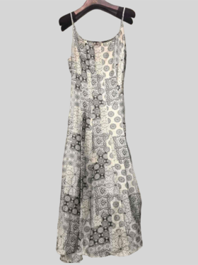 SZ2S123_漆黑色_连衣裙_春夏_细肩带吊带长款复古印花_高级女装_BERNIEELEN 伯妮斯茵