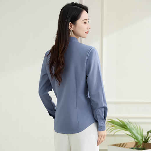 【弹力易打理】罗蒙春秋纯色暗门襟长袖衬衫女士正装商务通勤职业工装上班衬衣女上衣 商品图4