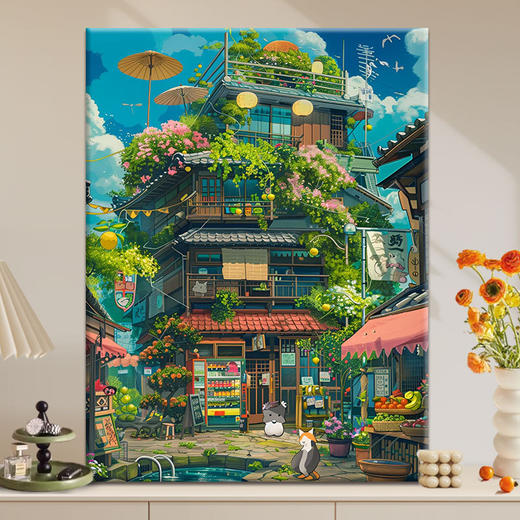 开学福利！【送实木内框+颜料+画笔】度假小镇夏日巷子杂货铺diy数字油画丙烯填充手绘风景治愈系减压油彩涂色画 商品图2