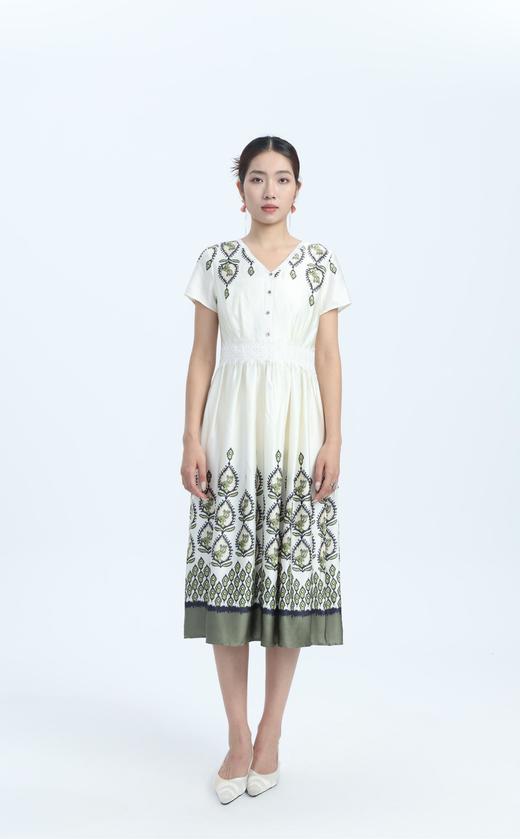 SZ2S17_庭芜绿_连衣裙_夏季_V领蕾丝收腰定位印花短袖_高级女装_BERNIEELEN 伯妮斯茵 商品图0