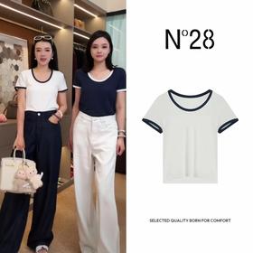【破价】N°28 2025夏季新款设计师百搭女士圆领拼色休闲短袖撞色T恤 895251T517