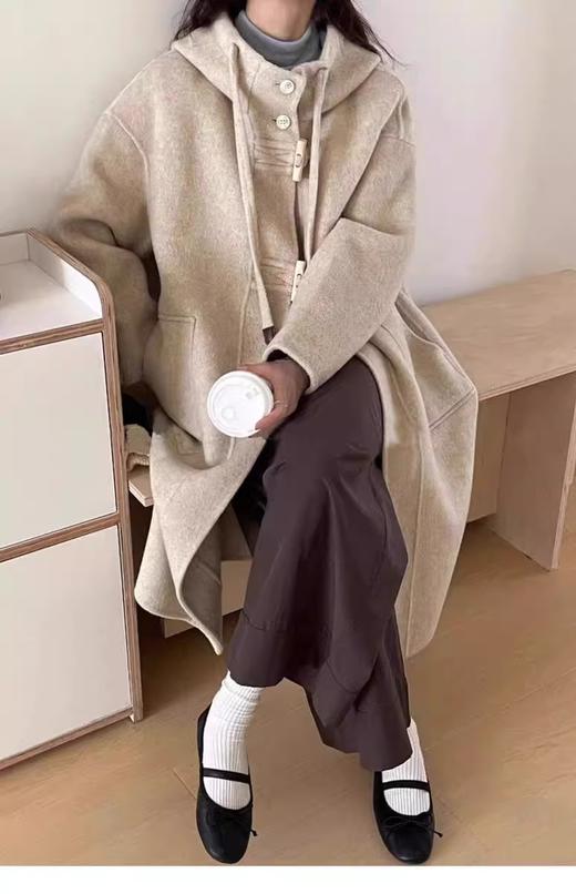 【YW】无忧购“”英伦风米白色茧型羊毛大衣8803二木扣（截单后3-5天发货） 商品图1