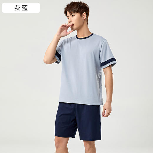 I‘d爱帝男士全棉拼色休闲圆领短袖五分裤家居套 商品图2