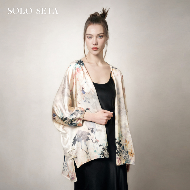 Soloseta22姆米女士真丝印花短袍桑蚕丝水墨国风披肩2025秋冬新款