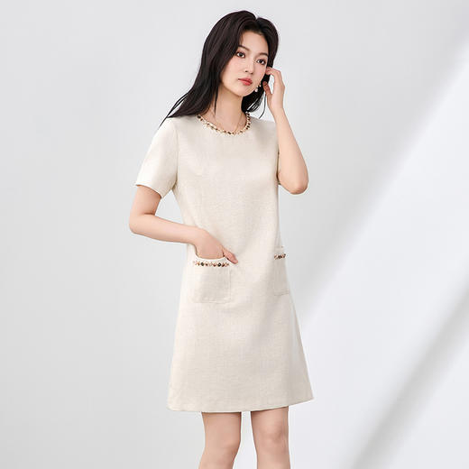 「高货wl」全新升级【铂金会员321/天猫429/差价108】(12357)洛诗琳法式小香风复古连衣裙2025夏季气质天丝麻显瘦A字裙 商品图0