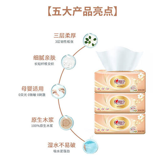 【新人秒杀】心相印金典抽纸4包装 原生木浆 三层柔厚 细腻亲肤 商品图2