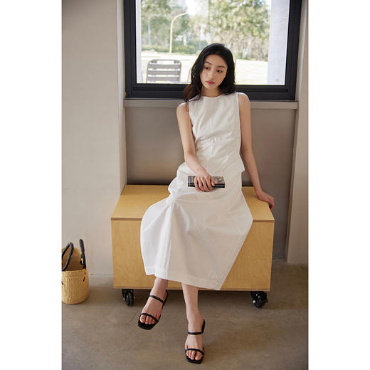 *【IC】法式无袖白色连衣裙女夏拼接收腰黑色领证背心裙花苞长裙 商品图1