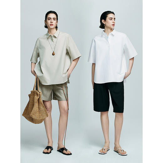 棉仓363604011初棉POLO领宽松版府绸短袖上衣 商品图4