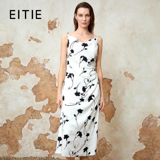EITIE爱特爱气质荡领印花垂坠显瘦吊带连衣裙2025夏季新款8207931 商品图0