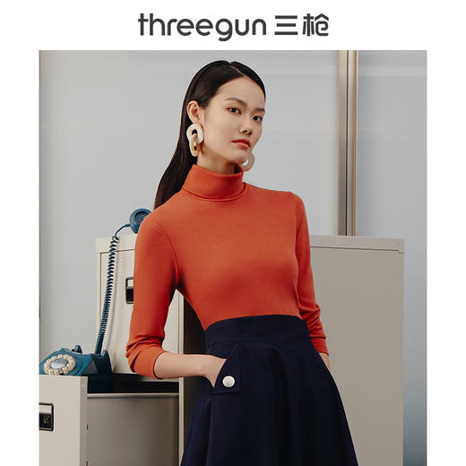 Threegun三枪 【爽滑密棉】休闲两翻领女士长袖上衣打底衫-22628A011 商品图5