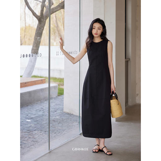 *【IC】法式无袖白色连衣裙女夏拼接收腰黑色领证背心裙花苞长裙 商品图3