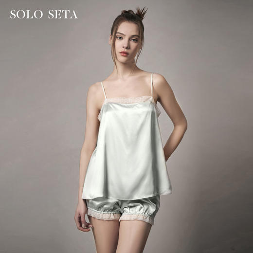 Solo seta22姆米真丝吊带短裤睡衣套装女桑蚕丝纯色秋冬家居服 商品图0