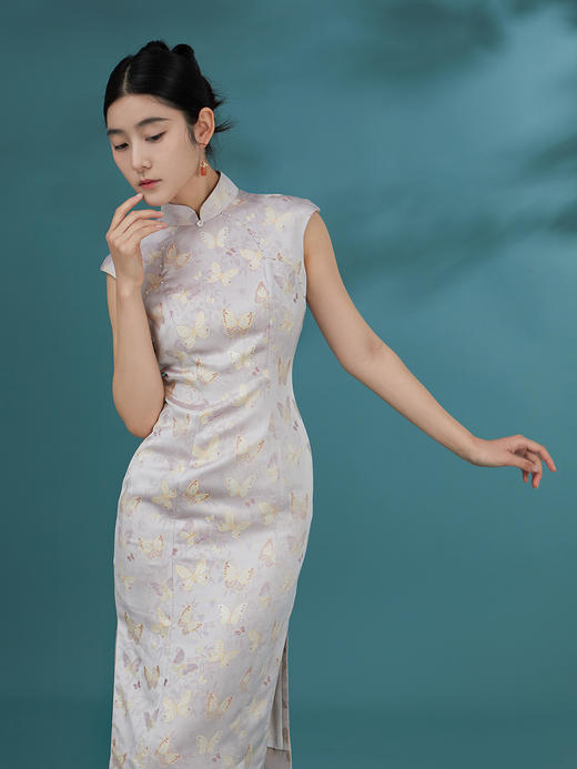 荷言GL 逸蝶 紫色蝴蝶提花新中式旗袍花瓣底摆 商品图2