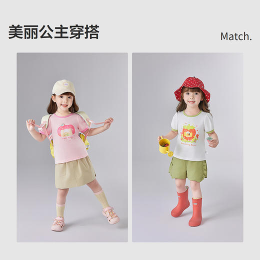 笛莎Deesha 童装女童撞色泡泡袖圆领图案T恤 商品图1